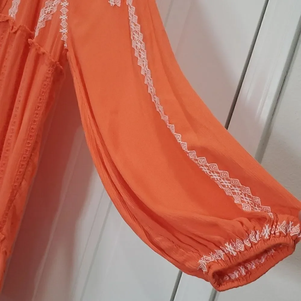 Free People Wild One Mini Dress Embroidered Orange Flower Detail Size Small - Picture 3 of 6